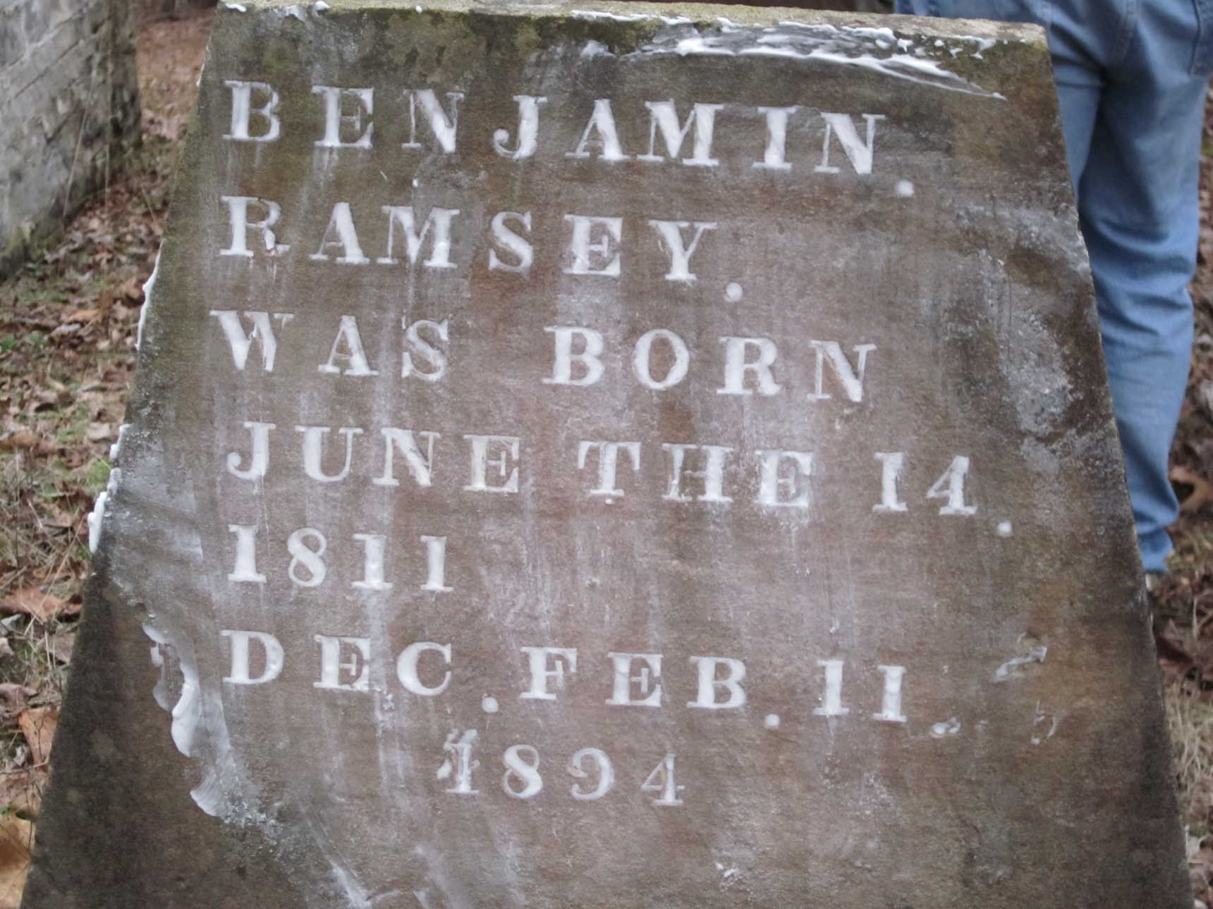 Benjamin Ramsey's tombstone in Deck Cemetery