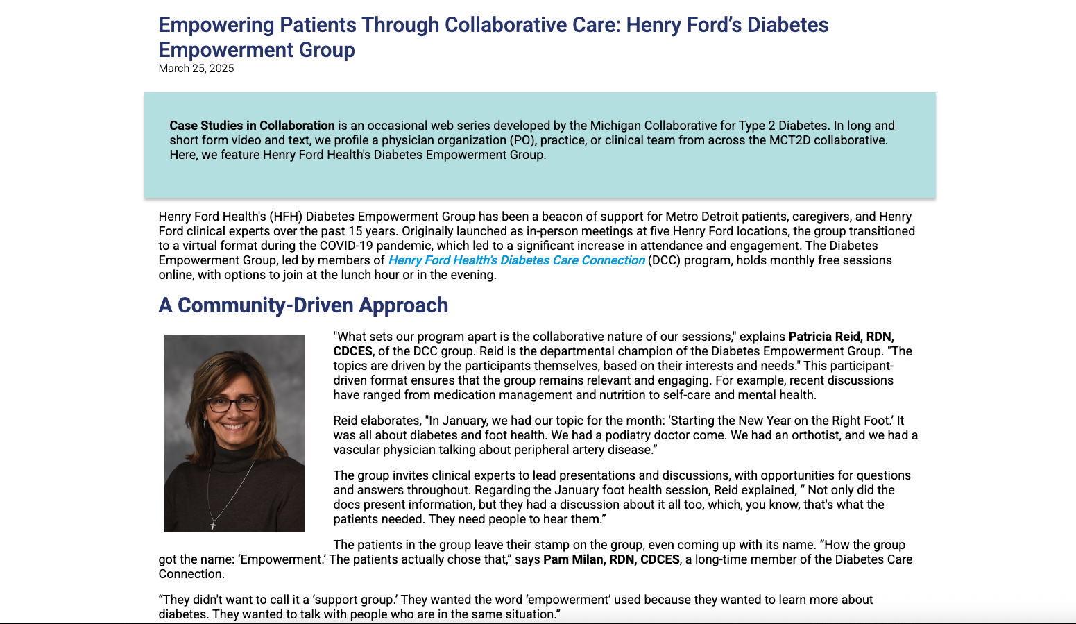 Empowering Patients Through Collaborative Care: Henry Ford's Diabetes Empowerment Group