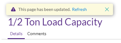 notification indicating an update to current page and suggesting a refresh