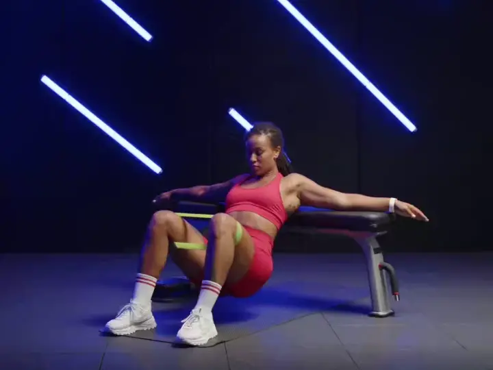 Resistance Band Hip Thrusts . Knee - friendly full body workout