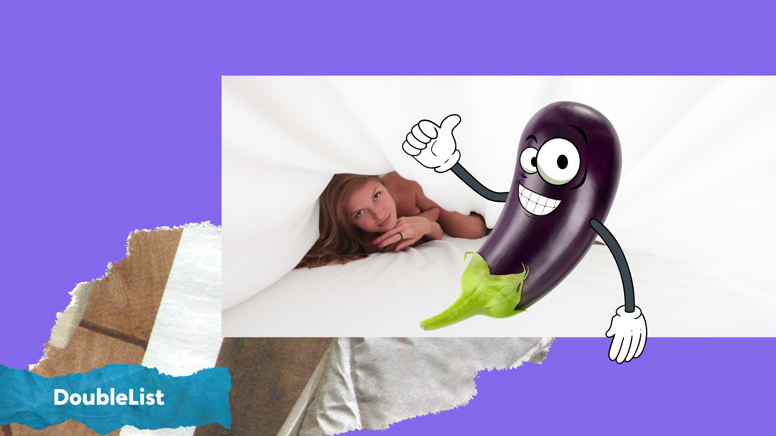 Woman in bed with an eggplant