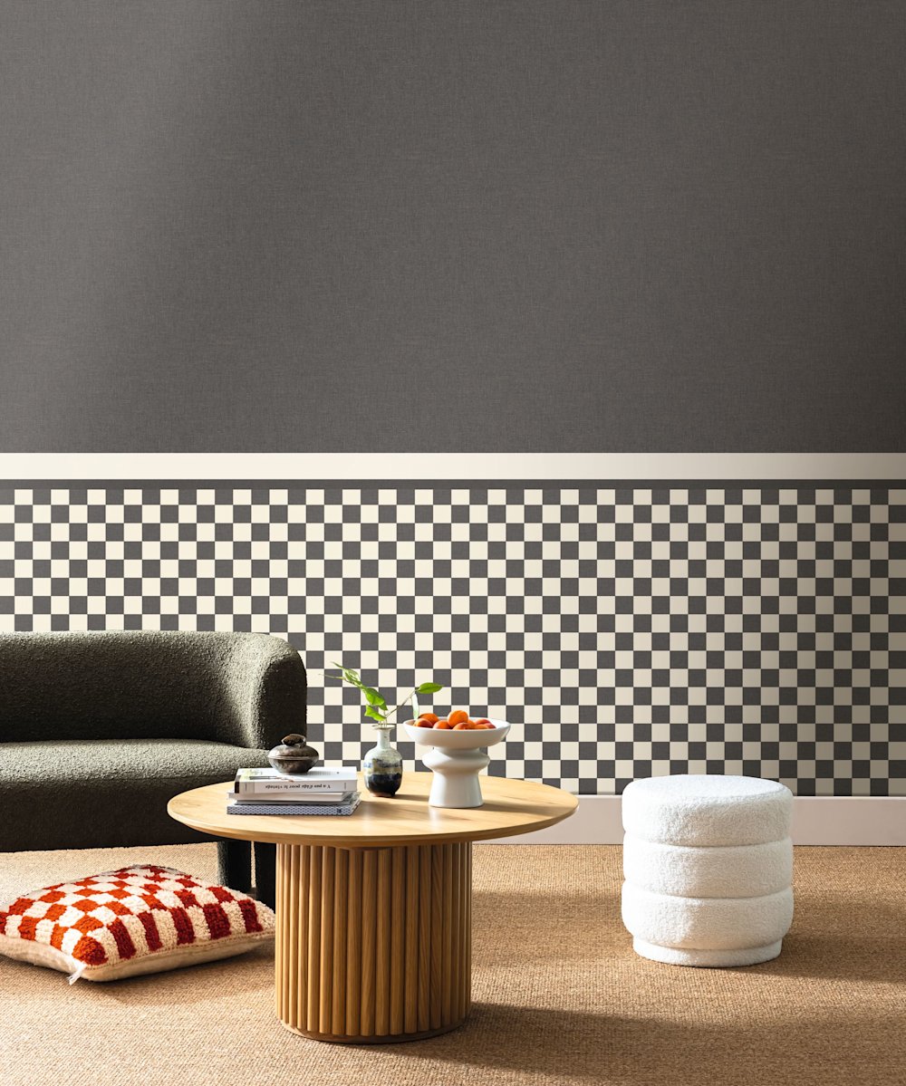 behang - woonkamer - Casalio - Moonlight 3 - 106749000 - zwart  - Zwart-wit dambord, warme textuur