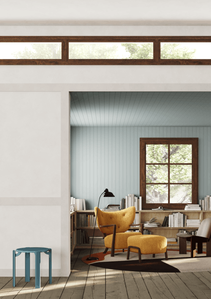 decoratieve elementen - woonkamer - nmc - Noël & Marquet - WG1,FD2S,FD2 - blauw - Lambrisering, leeshoek, mosterdgele fauteuil