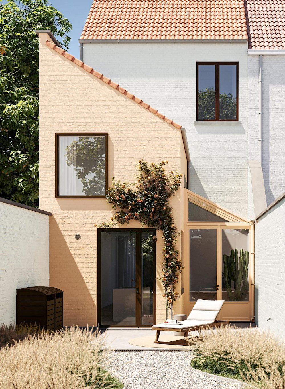 inspiratiebeeld magazine lente 2022 frisse, perzikkleurige achtergevel