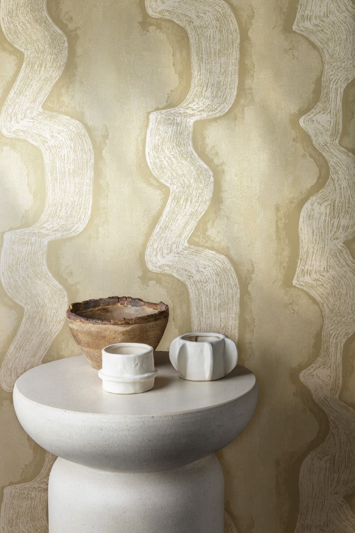 behang - woonkamer - Masureel - Traces - Shodo Moonbeam - DGTRA301 - golvend behang - keramiek - natuurlijke texturen - zandbeige - ivoor - greige - kalkwit - linnen