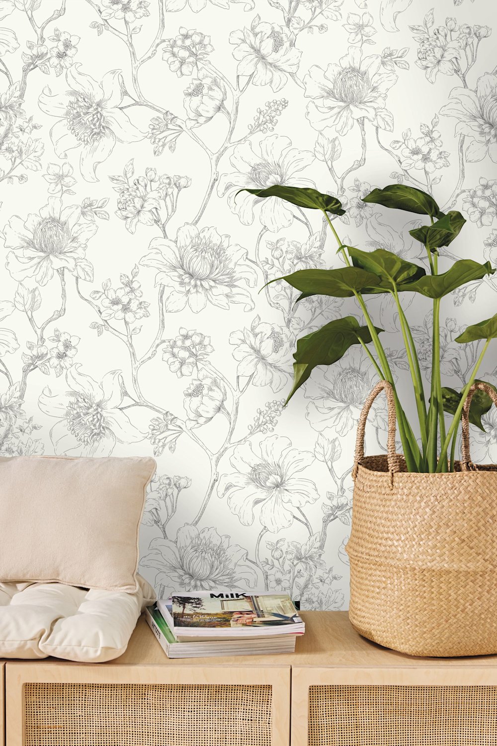 behang - woonkamer - Casalio - Moonlight 3 - 107070244 - blauw  - wit - Elegante bloemen, grafische finesse