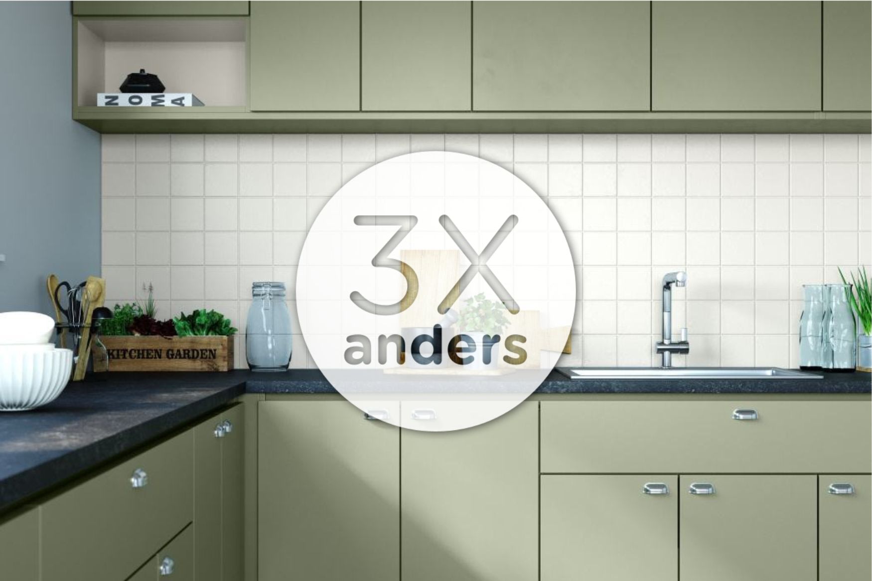 keuken schilderen 3 x anders - header image met 3 x anders logo