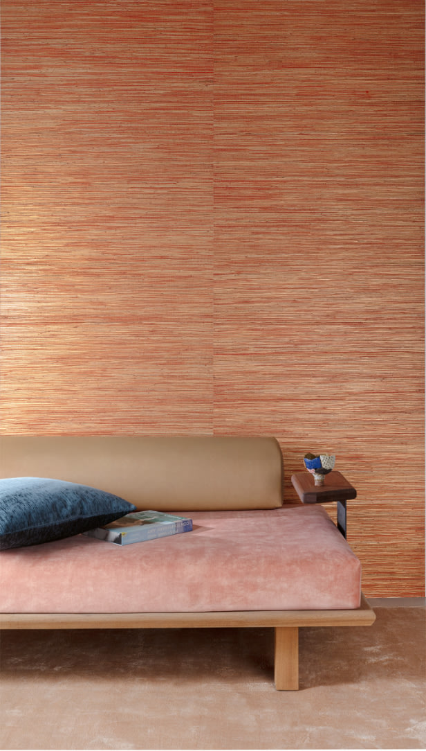 Daybed - kussen - warm koraal behang