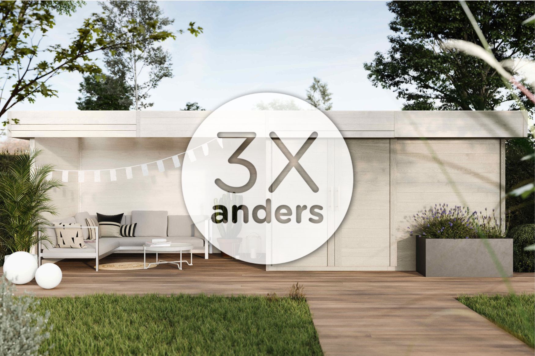 je tuinkamer schilderen 3 x anders - headerimage met 3 x anders logo