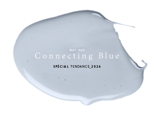 Une éclaboussure lisse et irrégulière de peinture bleu clair avec, au centre, le texte « WAC 060 Connecting Blue TRENDSPECIAL 2026 ».