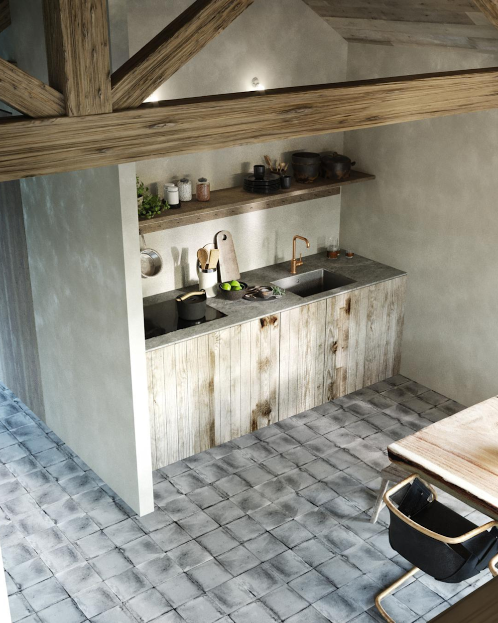 Moderne landelijke keuken met houten accenten