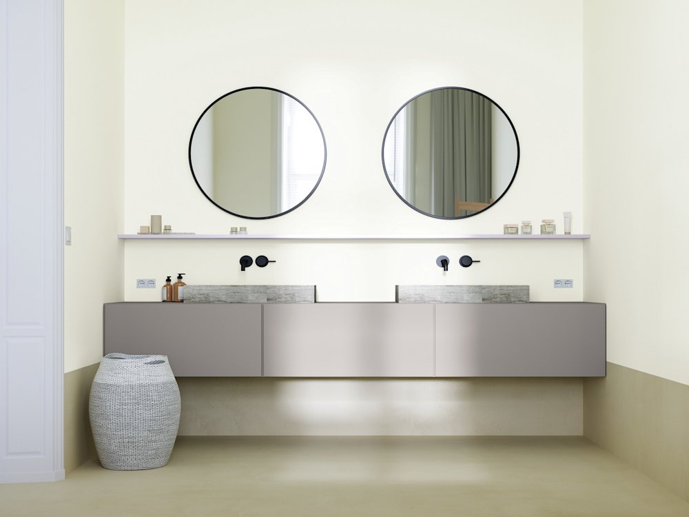 inspiratiebeeld colora – Aqua Sensa – badkamer - dubbele wastafel - zachte kalktinten - AS 25