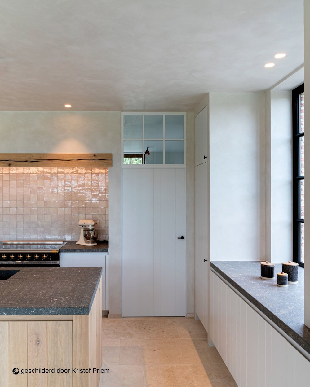 Keuken in Calco Original in CC 18 pale moon geschilderd door Kristof Priem detailbeeld