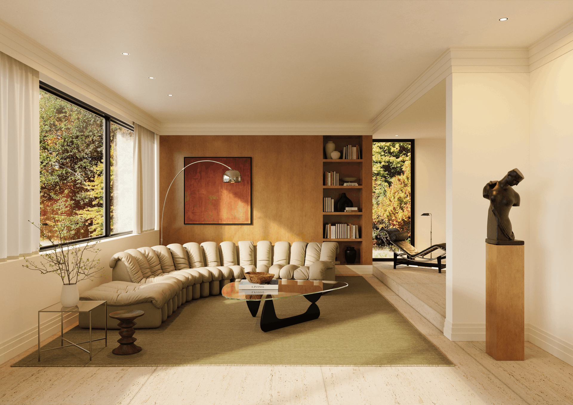 éléments décoratifs - salon - nmc - Noël & Marquet - ARSTYL, WALLSTYL - FT18,AD21  - marron - blanc - Canapé design, mur chaleureux, œuvre d'art