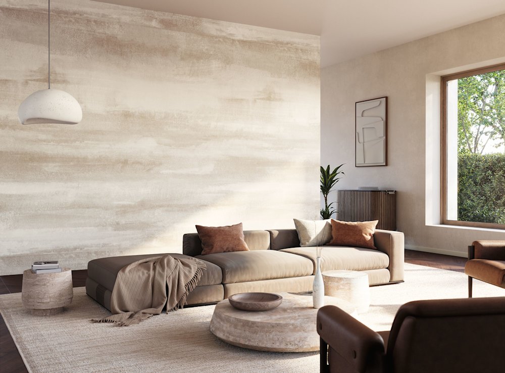 papier peint - salon - Casadeco - basalte - 202811294V - blanc - marron - beige · effet peint · naturel · textures douces