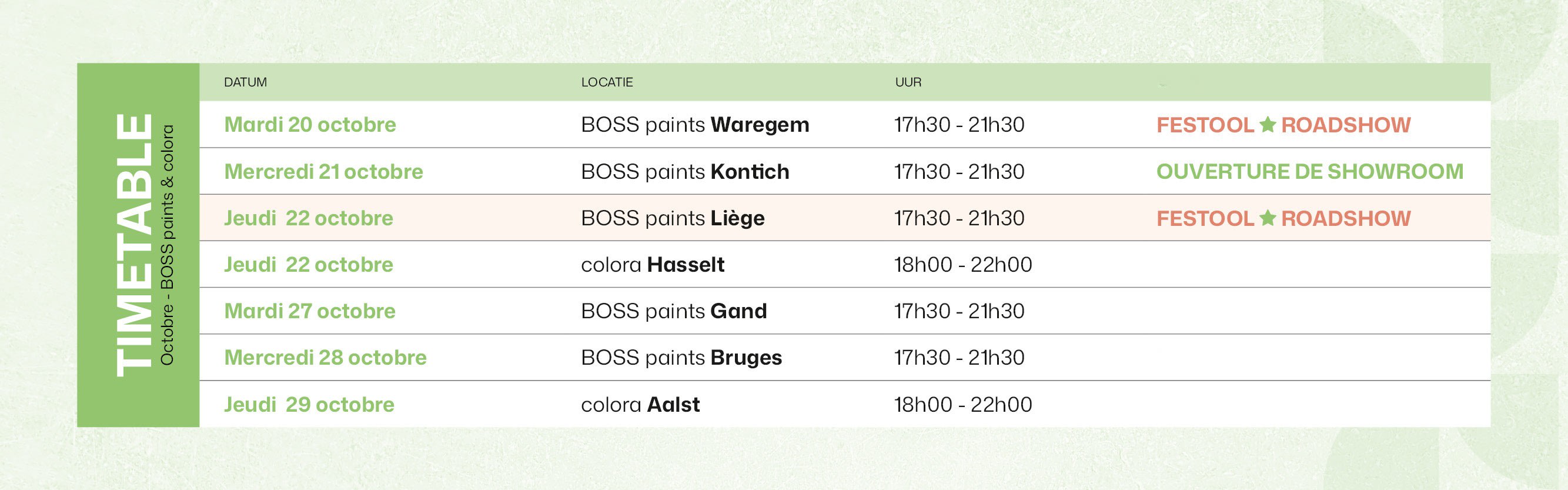 B2B - PaintFest -  PaintFest on tour - line-up - tabel FR