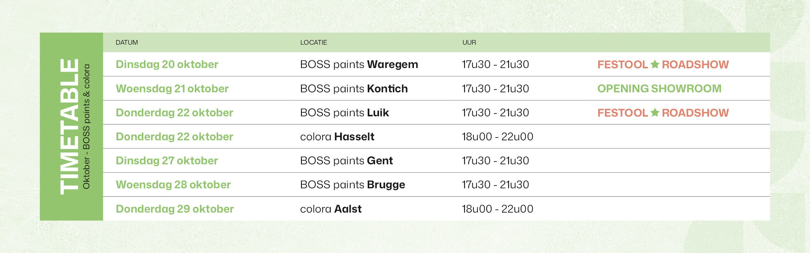 B2B - PaintFest - PaintFest on tour - line-up - tabel