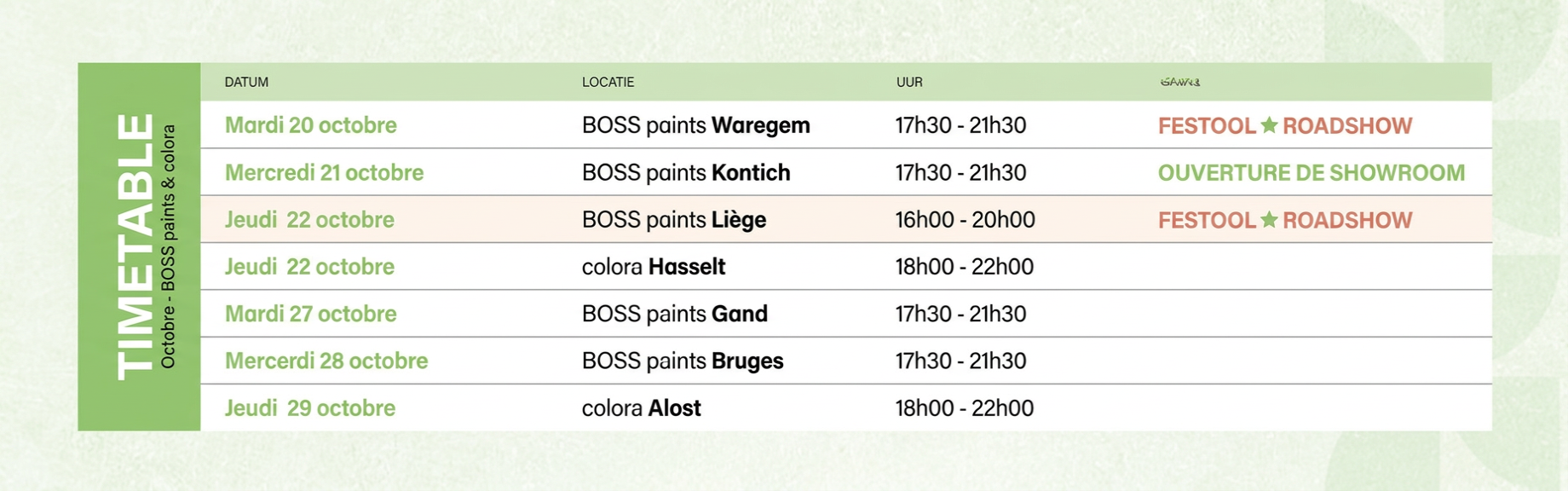 B2B - PaintFest -  PaintFest on tour - line-up - tabel FR
