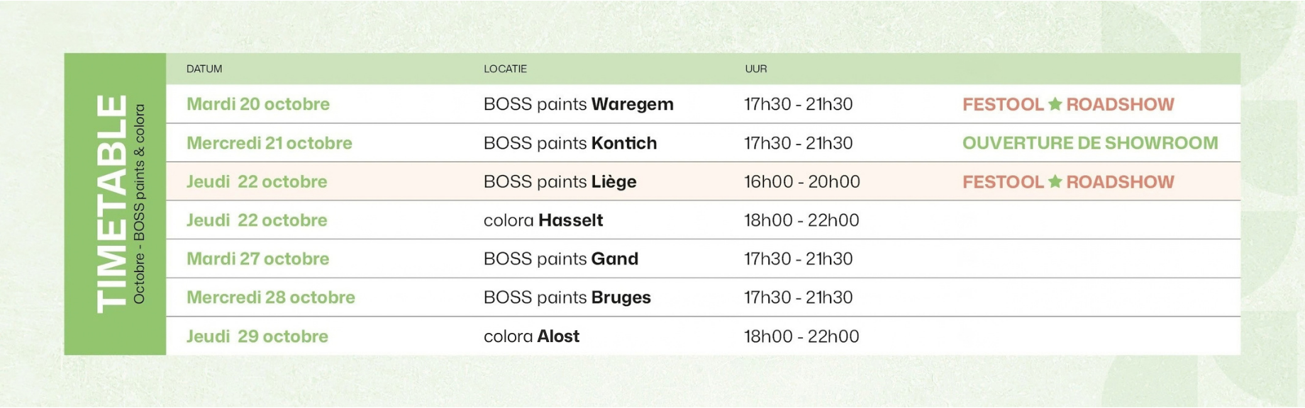 B2B - PaintFest -  PaintFest on tour - line-up - tabel FR