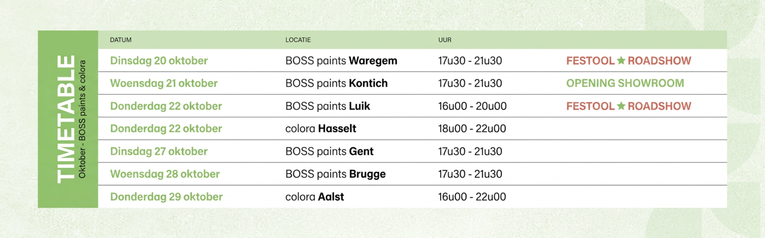 B2B - PaintFest - PaintFest on tour - line-up - tabel