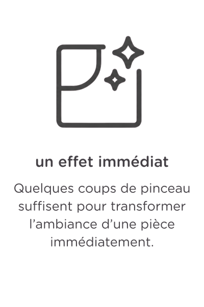 Icône minimaliste représentant un carré étincelant et brillant au-dessus d'un texte en néerlandais : « grand effet. La couleur permet de changer immédiatement l'ambiance d'une pièce.