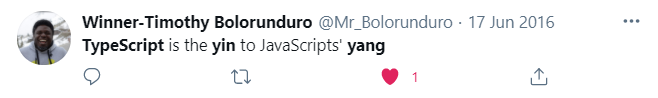 Tweet of Mr_Bolorunduro explaining TypeScript vs JavaScript through Yin and Yang