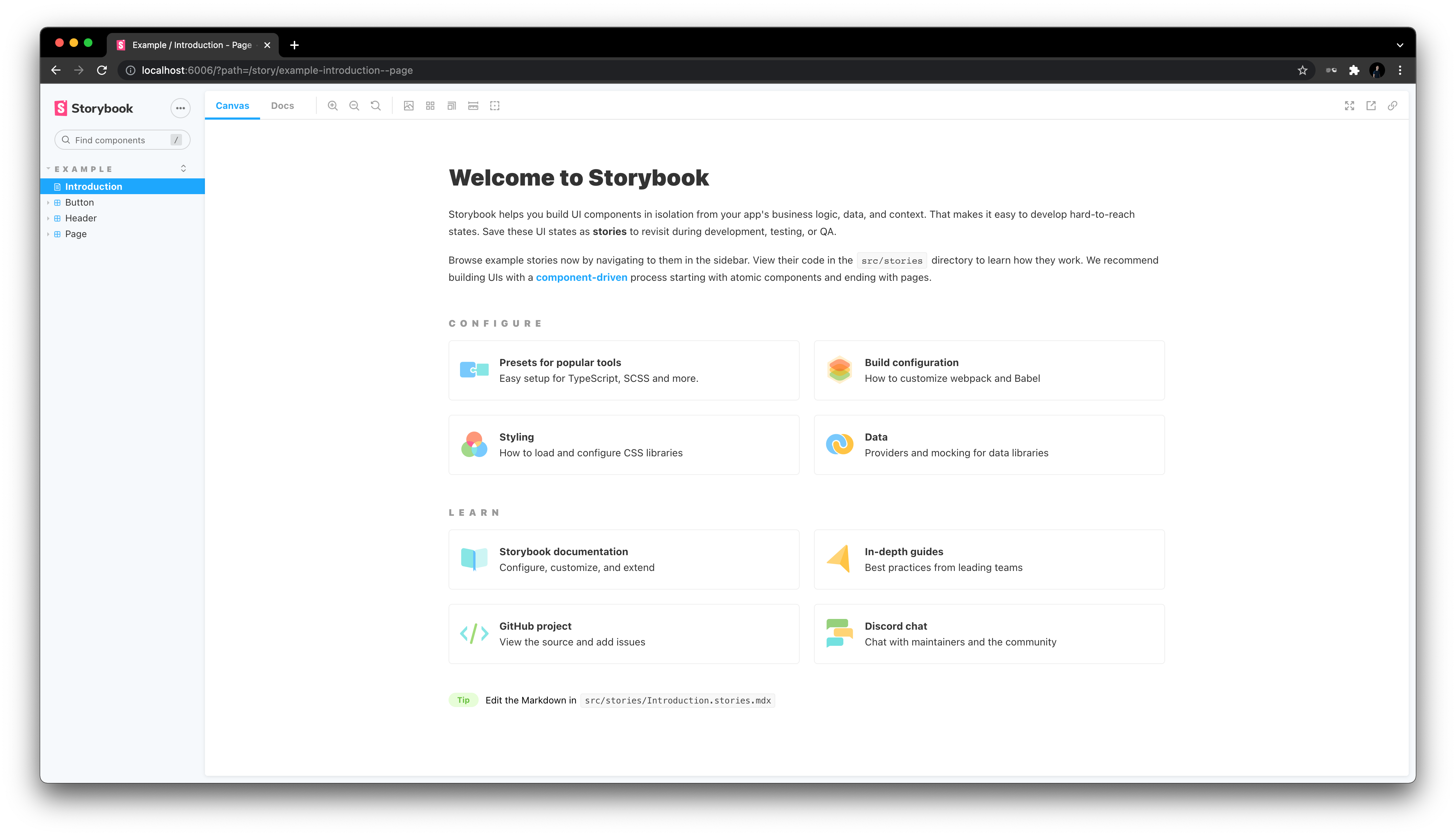 Example Storybook setup in Vite