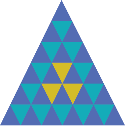 Multiple coloured triangles within a larger triangle, designed to represent global connections