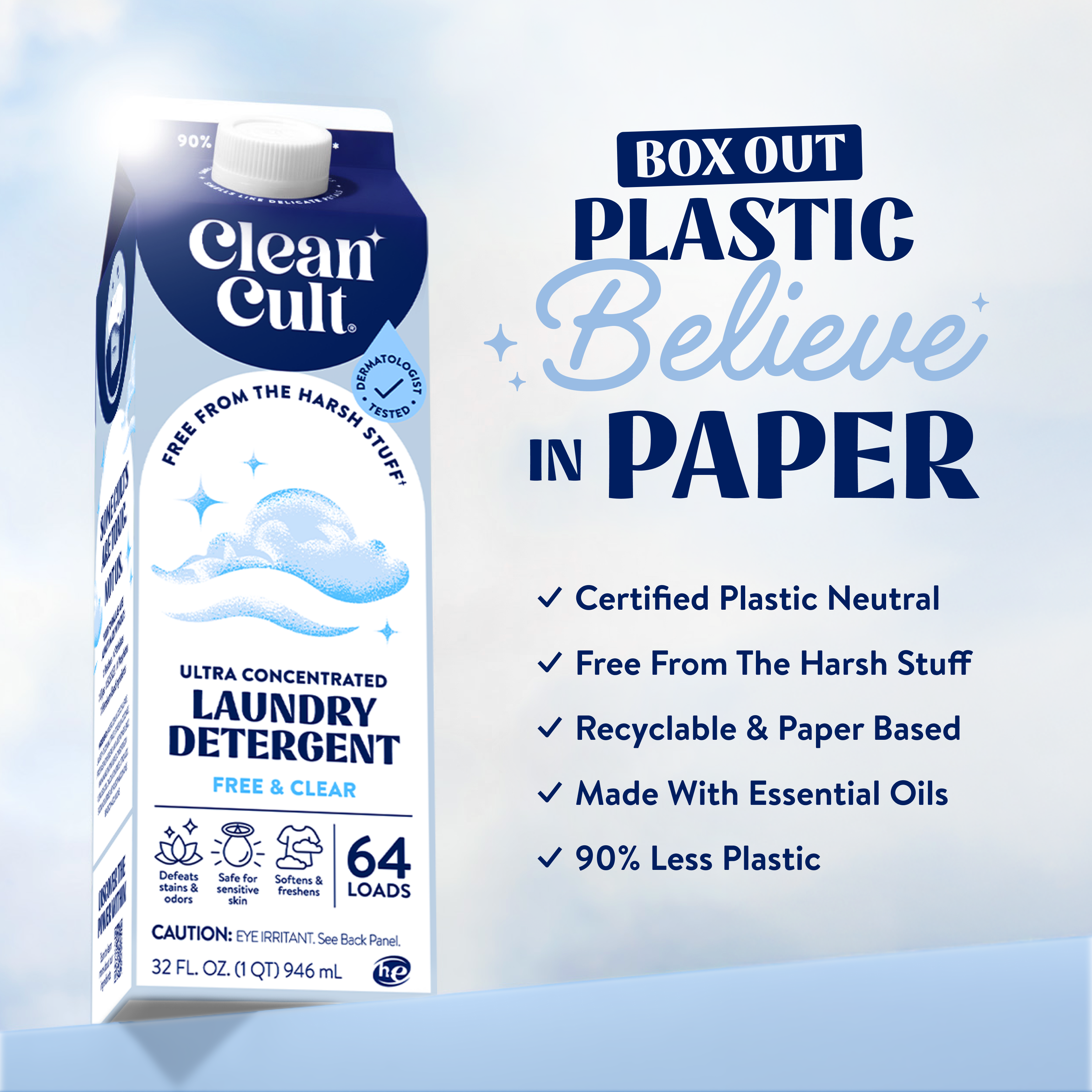 Concentrated Liquid Laundry | Fragrance Free | 32 Fl Oz | Cleancult
