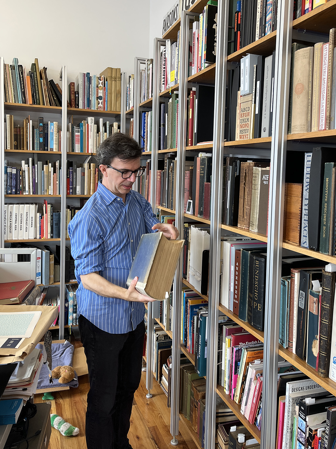 Tobias holding Stempel Foundry’s giant 1925 specimen book (my personal “white whale” which I hope to add to my library someday)