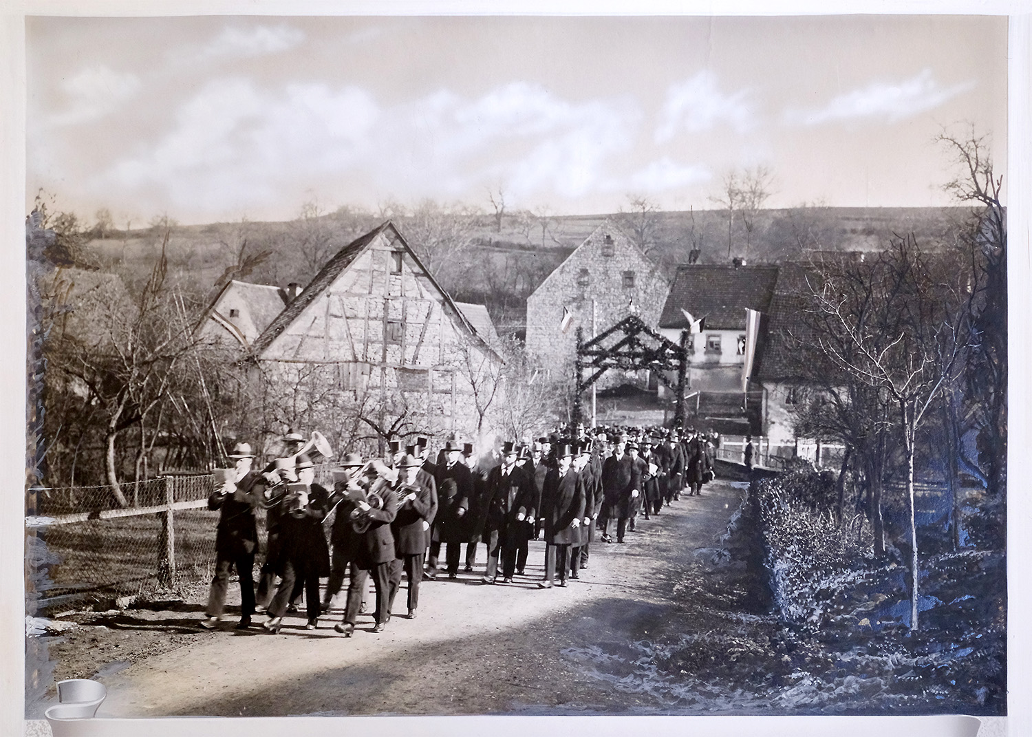 A marching band at the 1954 celebration of the 100th anniversary of Ottmar Mergenthaler’s birth in Hachtel