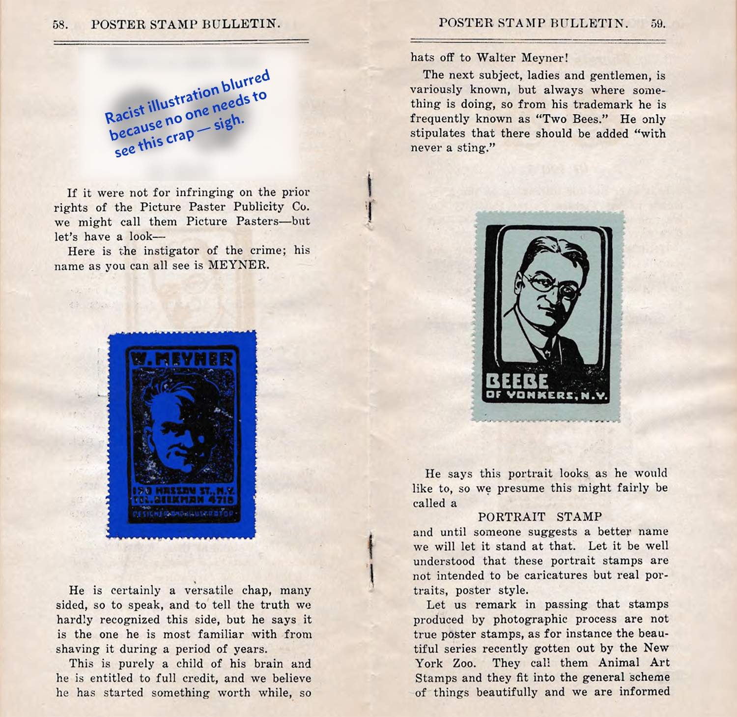 A cheeky article and examples of his work from Poster Stamp Bulletin