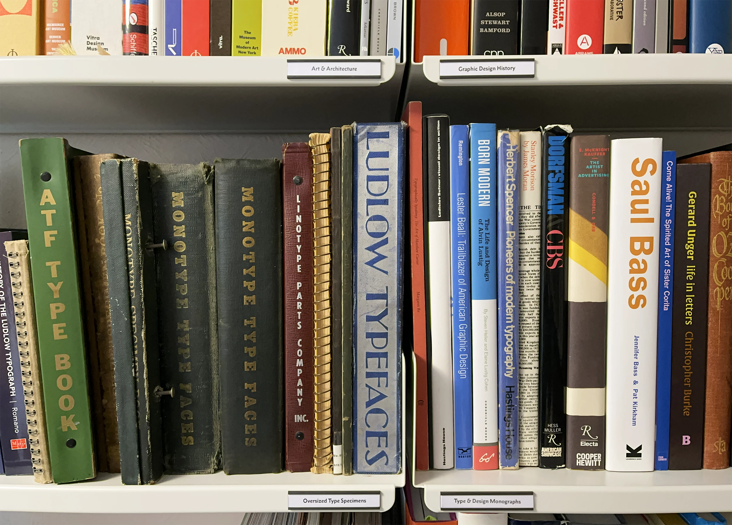 Another shot of the shelf labels and my larger type & design books