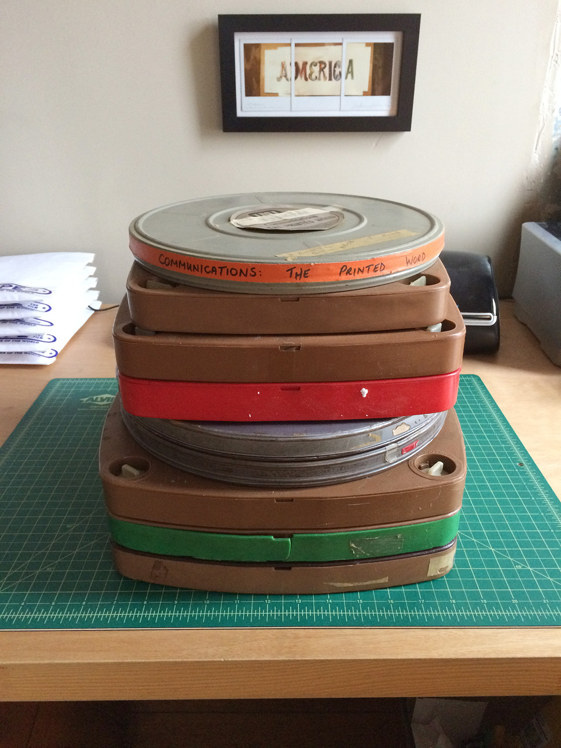 A stack of printing films ready for digitization