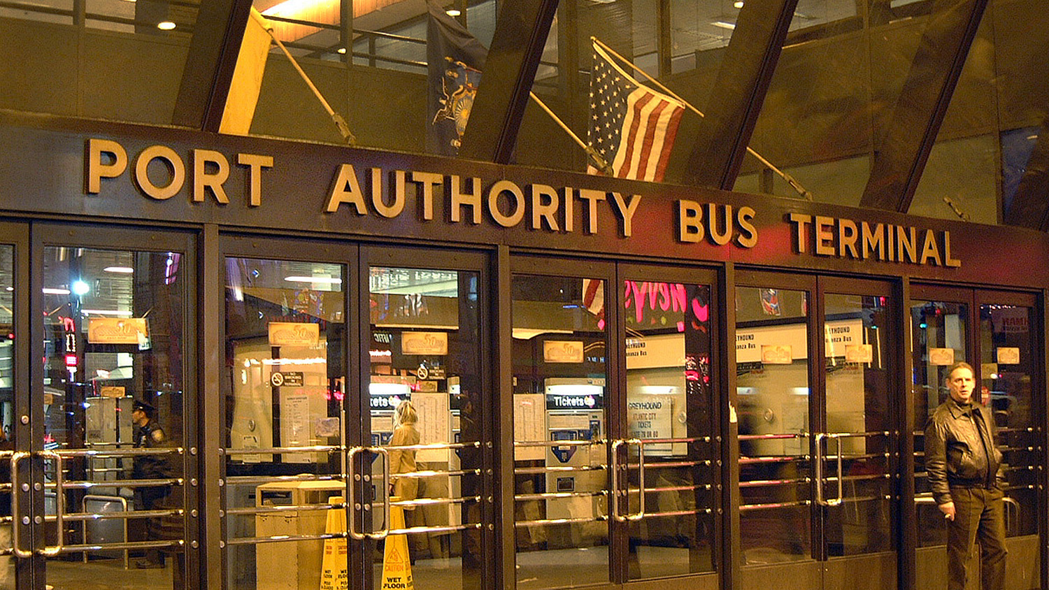 The letters which started it all: the Port Authority Bus Terminal entrance sign on Eighth Avenue in New York City (image courtesy Frere-Jones Type)