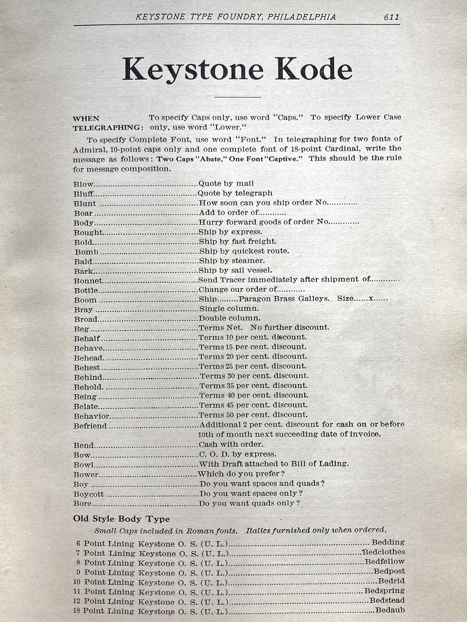 The “Keystone Kode” for ordering type from Keystone Type Foundry