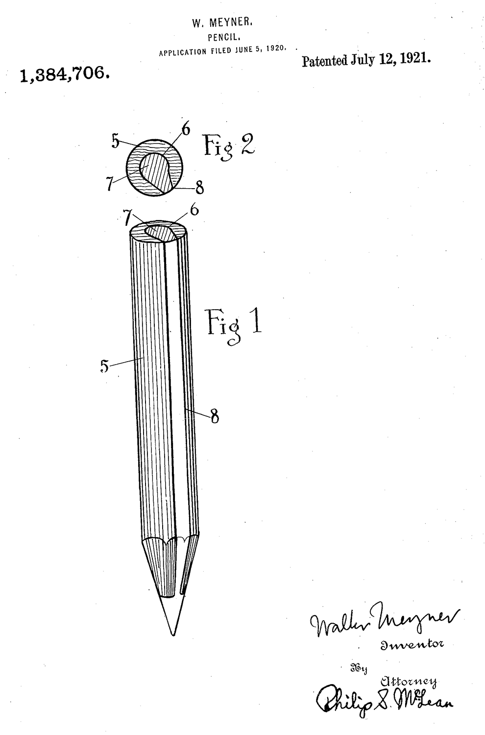 Meyner’s pencil patent from July 12, 1921