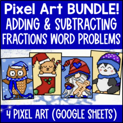 Thumbnail for Adding and Subtracting Fractions Word Problems Pixel Art BUNDLE