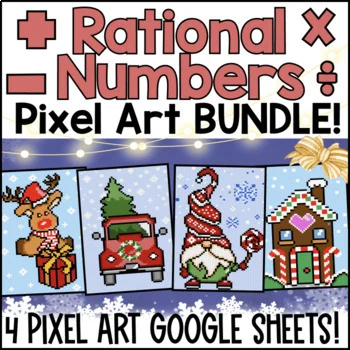 Thumbnail for Rational Numbers Operations Digital Pixel Art BUNDLE Google Sheets Math Review