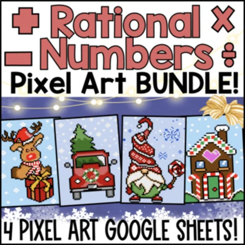 Thumbnail for Rational Numbers BUNDLE: Add, Subtract, Multiply, Divide — Pixel Art Google
