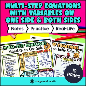 Multi Step Equations Guided Notes & Doodles | Variables On One Side & Both Sides