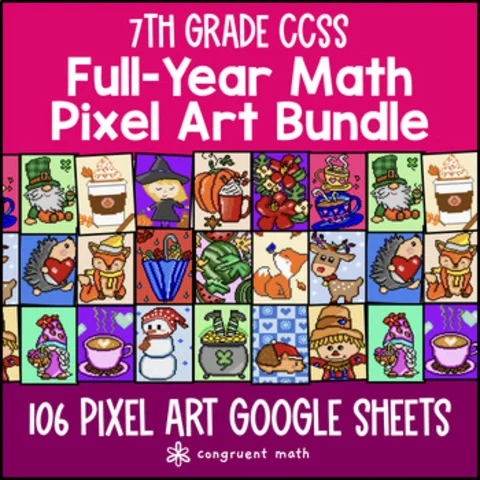 Thumbnail for 7th Grade Math Full-Year Digital Pixel Art BUNDLE | Google Sheets  | Sub Plans