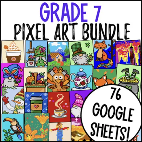 Thumbnail for BACK TO SCHOOL | Full-Year Digital Pixel Art BUNDLE | 7th Grade Math
