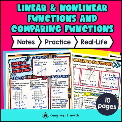 Thumbnail for Linear vs Nonlinear Functions Guided Notes w/ Doodles Sketch Comparing Functions