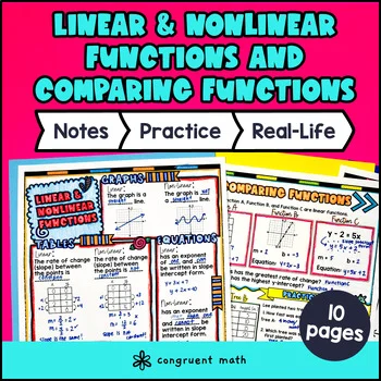 Linear vs Nonlinear Functions Guided Notes w/ Doodles Sketch Comparing Functions