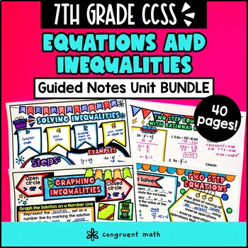 Thumbnail for Equations and Inequalities Guided Notes BUNDLE | 7th Grade CCSS | Solve & Graph
