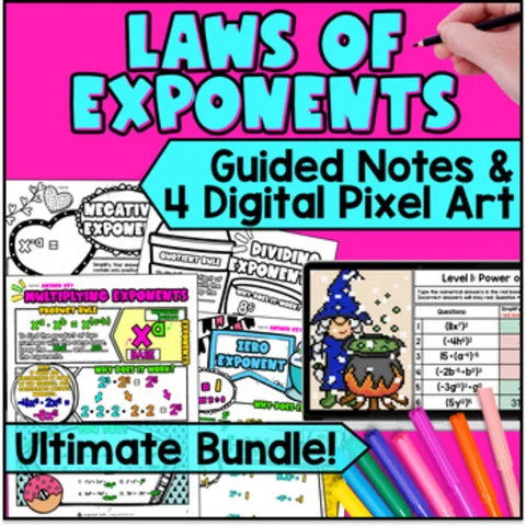 Thumbnail for Laws of Exponents | Guided Notes & Pixel Art | Digital & Print BUNDLE