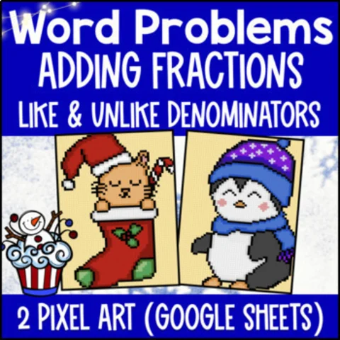 Thumbnail for Christmas Math Adding Fractions Word Problems Pixel Art Like Unlike Denominators