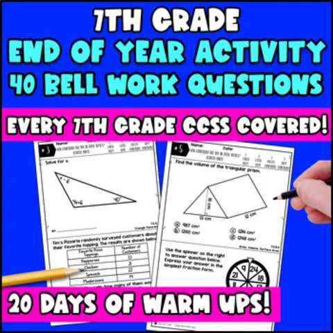 Thumbnail for 7th Grade End of Year Math Activities | CCSS Test Prep | Bell Work