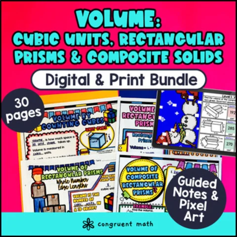 Thumbnail for Volume of Rectangular Prisms & Composite Solids Guided Notes & Pixel Art Bundle